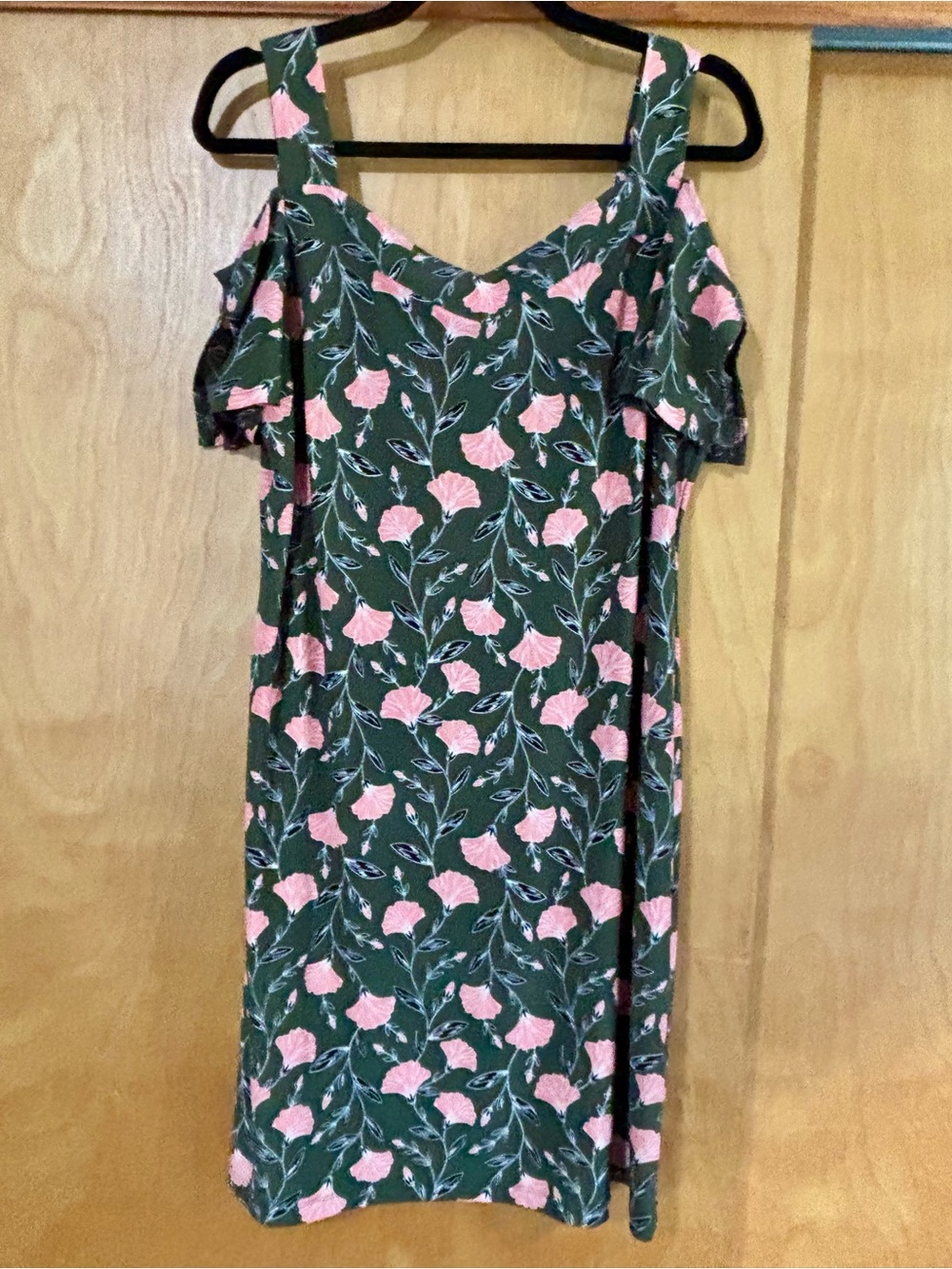 Dress Barn Green Cold-Shoulder Dress with Pink Floral Print